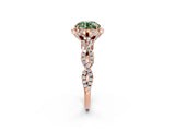 Rose gold Fancy Green Round  Halo Twist Band Solitaire Ring with Six-Prong Setting_5