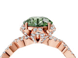Rose gold Fancy Green Round  Halo Twist Band Solitaire Ring with Six-Prong Setting_7