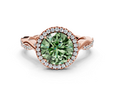 Rose gold Fancy Green Round  Halo Twist Band Solitaire Ring_20