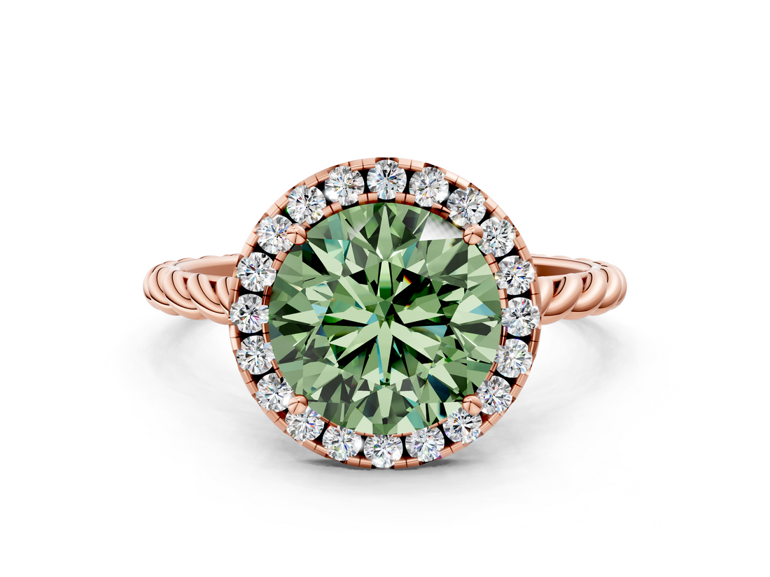 Rose gold Fancy Green Round  Halo Twisted Band Four-Prong Diamond Ring_20