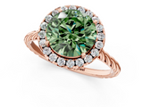 Rose gold Fancy Green Round  Halo Twisted Band Four-Prong Diamond Ring_21