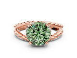 Rose gold Fancy Green Round  Halo Twisted Band Four-Prong Ring_32