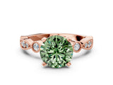 Rose gold Fancy Green Round  Milgrain Bezel Diamond Engagement Ring with Solitaire Prong Setting_166