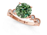 Rose gold Fancy Green Round  Milgrain Bezel Diamond Engagement Ring with Solitaire Prong Setting_167