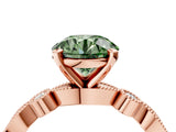 Rose gold Fancy Green Round  Milgrain Bezel Diamond Engagement Ring with Solitaire Prong Setting_170
