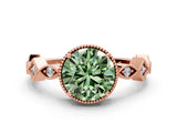 Rose gold Fancy Green Round  Milgrain Marquise Diamond Twist Band Ring_62
