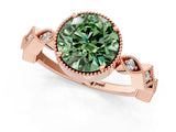 Rose gold Fancy Green Round  Milgrain Marquise Diamond Twist Band Ring_63