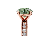 Rose gold Fancy Green Round  Milgrain Pave Diamond Engagement Ring with Four-Prong Setting_152
