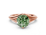 Rose gold Fancy Green Round  Solitaire Beaded Band Six-Prong Setting