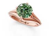 Rose gold Fancy Green Round  Solitaire Beaded Band Six-Prong Setting_1