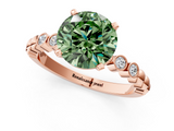 Rose gold Fancy Green Round  Solitaire Bezel Accent Diamond Engagement Ring with Beaded Band and Four-Prong Setting_57