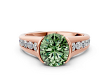Rose gold Fancy Green Round  Solitaire Bezel-Set Diamond Ring with Channel-Set Band_36