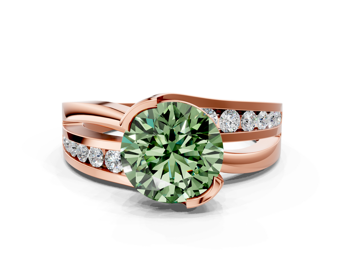 Rose gold Fancy Green Round  Solitaire Channel-Set Split Shank Ring with Tension Prong Setting_3