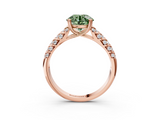 Rose gold Fancy Green Round  Solitaire Chevron Pave Diamond Engagement Ring with Six-Prong Setting_6
