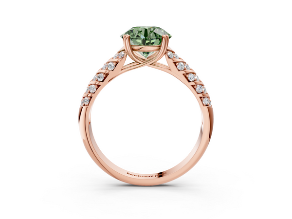 Rose Gold Round Chevron Pave Solitaire Engagement Ring Setting for Fancy Green Center
