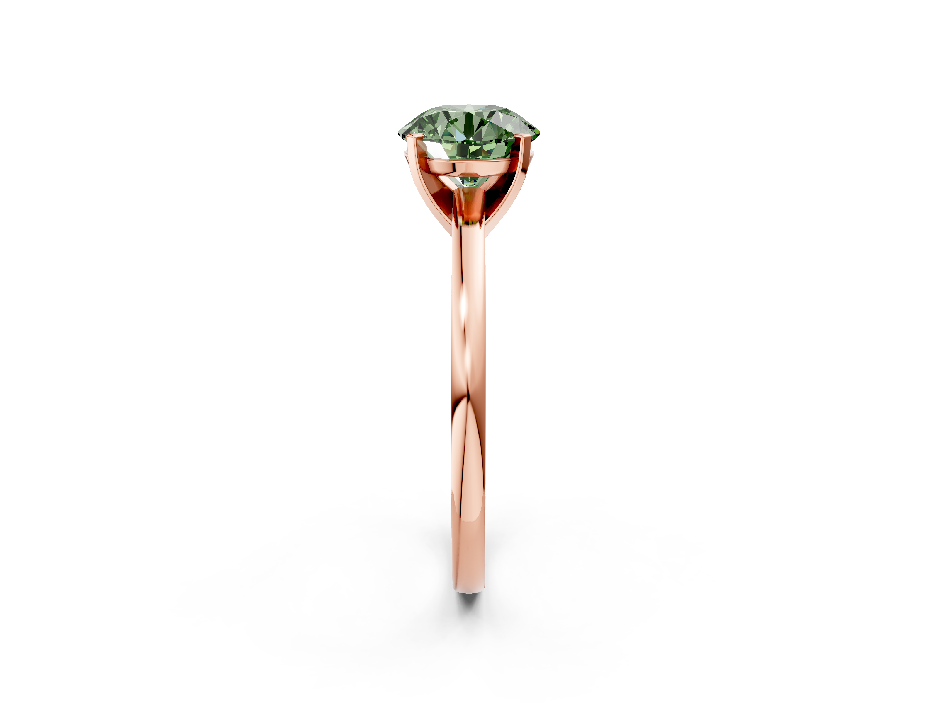 Rose gold Fancy Green Round  Solitaire Diamond Engagement Ring with Four-Prong Setting on a Classic Band_5