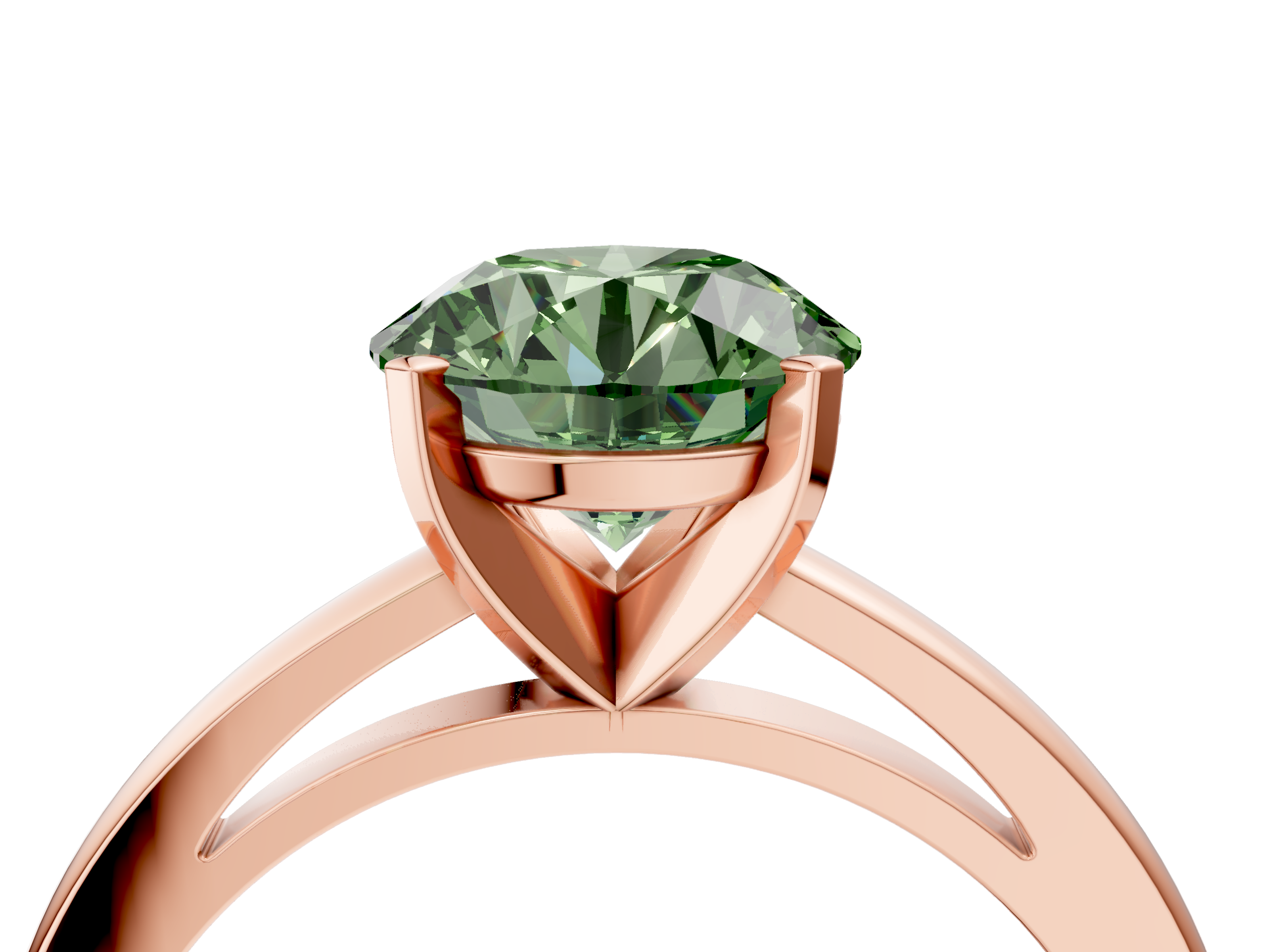 Rose gold Fancy Green Round  Solitaire Diamond Engagement Ring with Four-Prong Setting on a Classic Band_7