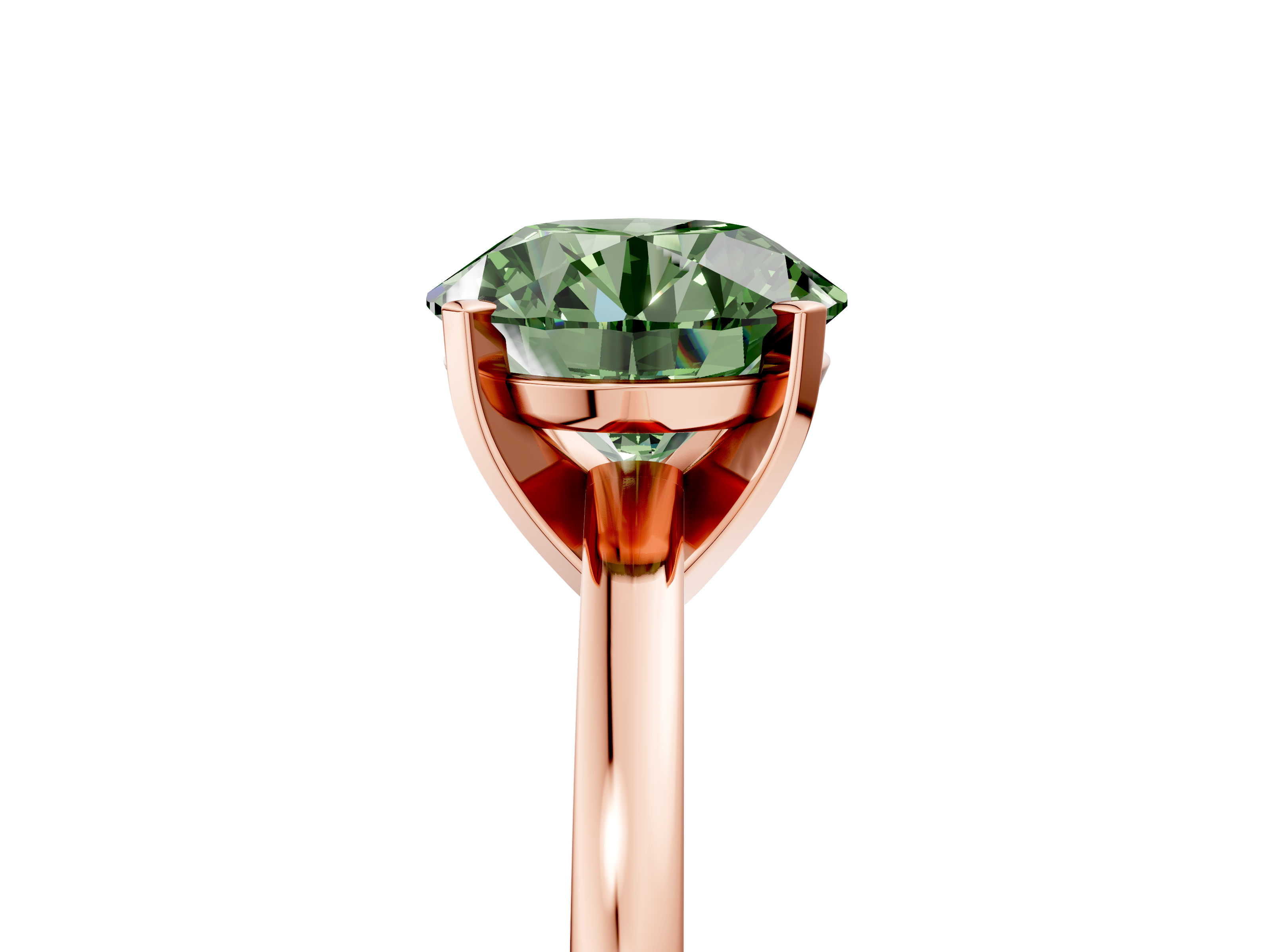 Rose gold Fancy Green Round  Solitaire Diamond Engagement Ring with Four-Prong Setting on a Classic Band_8
