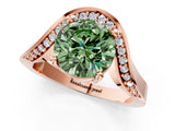 Rose gold Fancy Green Round  Solitaire Diamond Engagement Ring with Pave Band and Four-Prong Setting 1