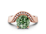 Rose gold Fancy Green Round  Solitaire Diamond Engagement Ring with Pave Band and Four-Prong Setting