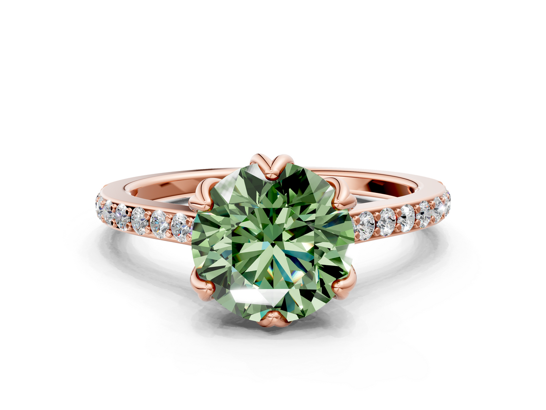 Rose gold Fancy Green Round  Solitaire Diamond Engagement Ring with Pave Band and Six-Prong Setting_20