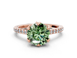 Rose gold Fancy Green Round  Solitaire Diamond Engagement Ring with Pave Band and Six-Prong Setting_20