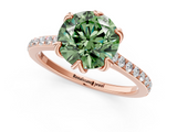 Rose gold Fancy Green Round  Solitaire Diamond Engagement Ring with Pave Band and Six-Prong Setting_21