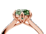 Rose gold Fancy Green Round  Solitaire Diamond Engagement Ring with Pave Band and Six-Prong Setting_24