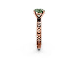 Rose gold Fancy Green Round  Solitaire Diamond Engagement Ring with XO Engraved Band and Four-Prong Setting 3