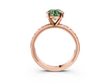 Rose gold Fancy Green Round  Solitaire Diamond Engagement Ring with XO Engraved Band and Four-Prong Setting 4