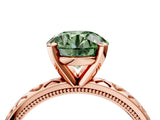 Rose gold Fancy Green Round  Solitaire Diamond Engagement Ring with XO Engraved Band and Four-Prong Setting 5