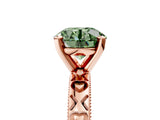 Rose gold Fancy Green Round  Solitaire Diamond Engagement Ring with XO Engraved Band and Four-Prong Setting
