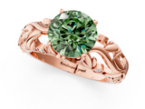 Rose gold Fancy Green Round  Solitaire Diamond Leaf Vine Band with Prong Setting_62