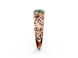 Rose gold Fancy Green Round  Solitaire Diamond Leaf Vine Band with Prong Setting_63