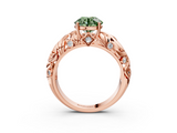 Rose gold Fancy Green Round  Solitaire Diamond Leaf Vine Band with Prong Setting_64