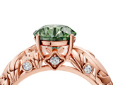 Rose gold Fancy Green Round  Solitaire Diamond Leaf Vine Band with Prong Setting_65