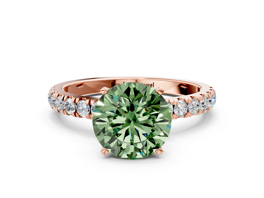 Rose gold Fancy Green Round  Solitaire Diamond Pavé Band with Four-Prong Setting_28