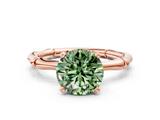 Rose gold Fancy Green Round  Solitaire Diamond Ring with Bamboo Band and Four-Prong Setting_69