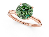 Rose gold Fancy Green Round  Solitaire Diamond Ring with Bamboo Band and Four-Prong Setting_70