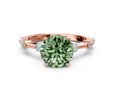 Rose gold Fancy Green Round  Solitaire Diamond Ring with Bezel Set Side Stones and Prong Setting_3