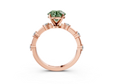 Rose gold Fancy Green Round  Solitaire Diamond Ring with Bezel Set Side Stones and Prong Setting_6