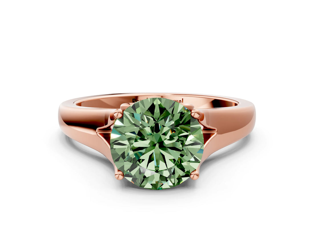 Rose gold Fancy Green Round  Solitaire Diamond Ring with Cathedral Band and Four-Prong Setting_82