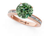 Rose gold Fancy Green Round  Solitaire Diamond Ring with Channel-Set Baguette Band and Four-Prong Setting_82