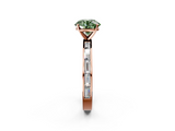 Rose gold Fancy Green Round  Solitaire Diamond Ring with Channel-Set Baguette Band and Four-Prong Setting_83