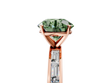 Rose gold Fancy Green Round  Solitaire Diamond Ring with Channel-Set Baguette Band and Four-Prong Setting_86