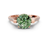 Rose gold Fancy Green Round  Solitaire Diamond Ring with Channel Set Band and Bezel Prong Setting_56