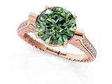 Rose gold Fancy Green Round  Solitaire Diamond Ring with Channel Set Band and Bezel Prong Setting_57