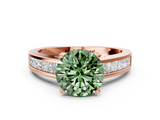 Rose gold Fancy Green Round  Solitaire Diamond Ring with Channel-Set Band and Four-Prong Setting_3