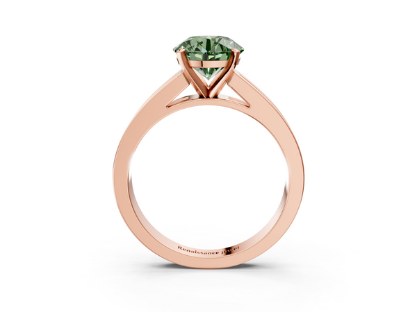 Rose gold Fancy Green Round  Solitaire Diamond Ring with Channel-Set Band and Four-Prong Setting