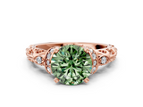 Rose gold Fancy Green Round  Solitaire Diamond Ring with Filigree Band and Four-Prong Setting_48